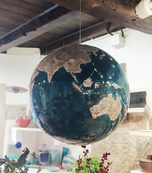 Hanging Globe raku ceramic pendant Earth